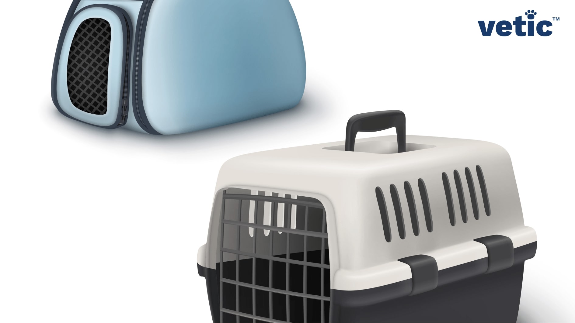 one blue zip-open travel crate and one TSA cum flight approved hard plastic dog crate for travelling with dog