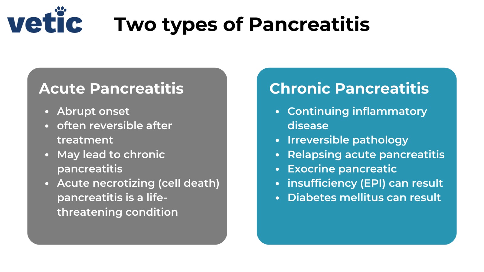 Infographic - Two types of pancreatitis in dogs. acute pancreatitis in dogs and chronic pancreatitis in dogs.